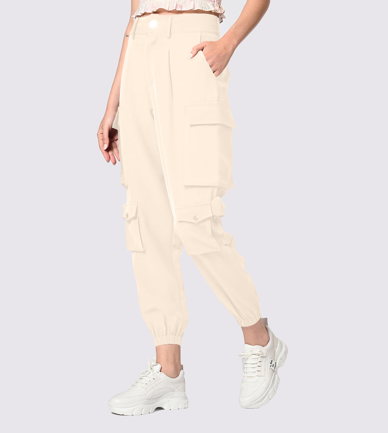 Polyester Spandex Beige Cargo Pants