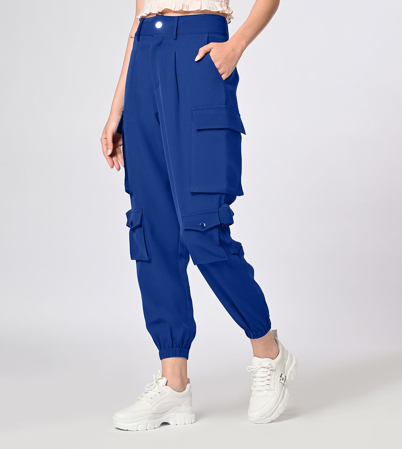 Polyester Spandex Royal Blue Cargo Pants