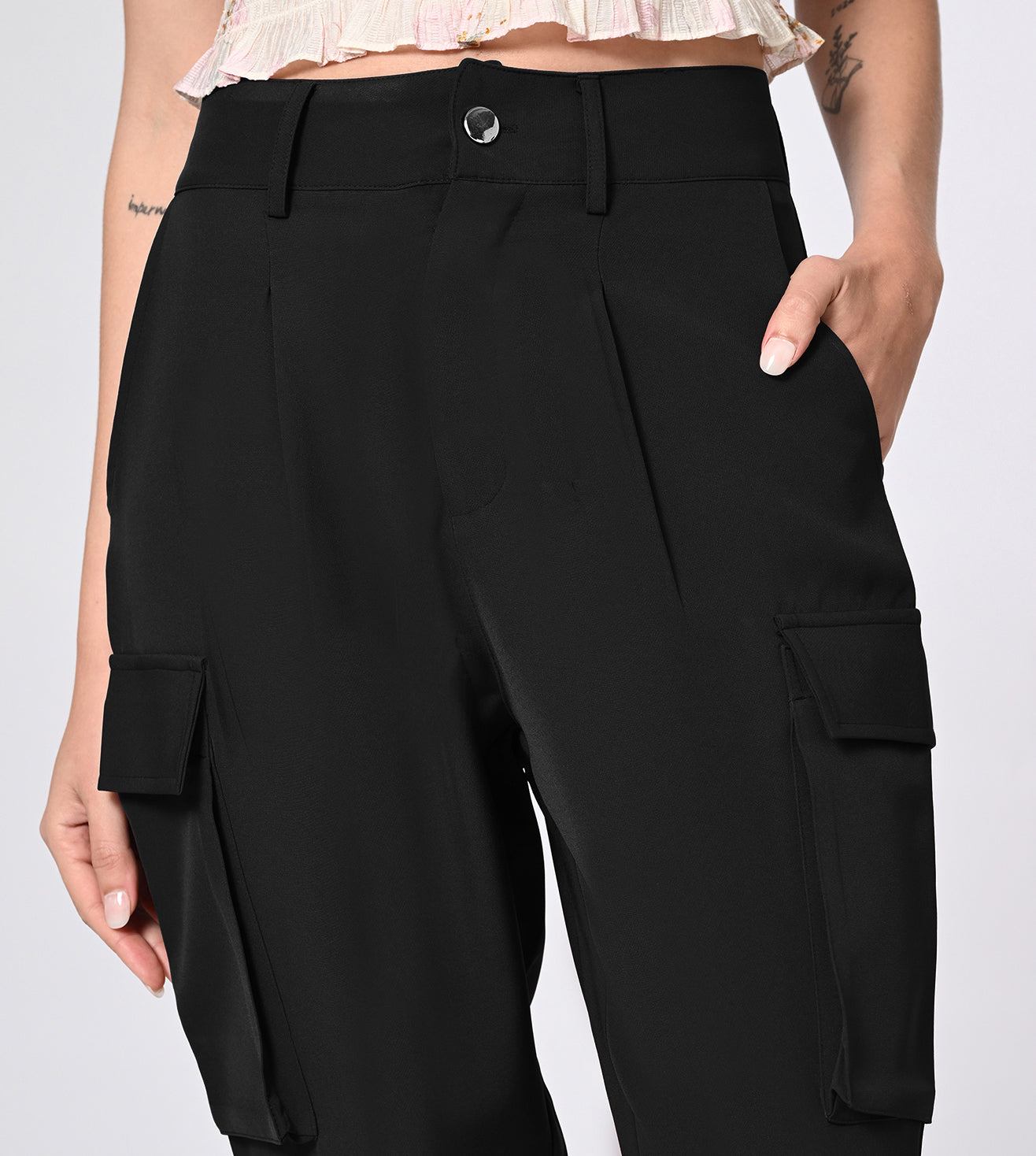Polyester Spandex Black Cargo Pants