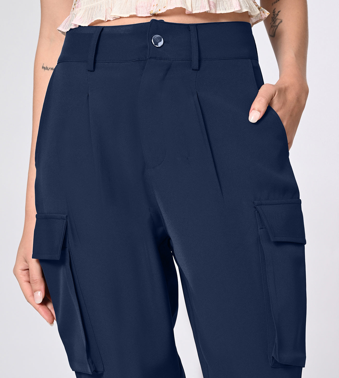 Polyester Spandex Navy Cargo Pants