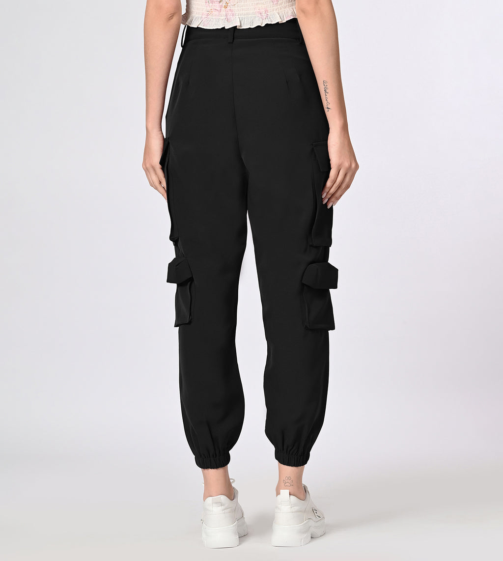 Polyester Spandex Black Cargo Pants