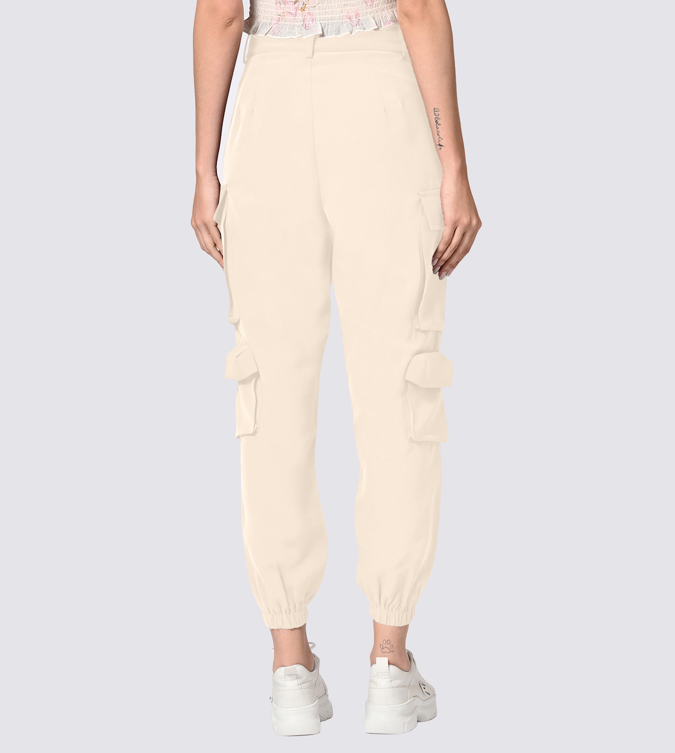 Polyester Spandex Beige Cargo Pants