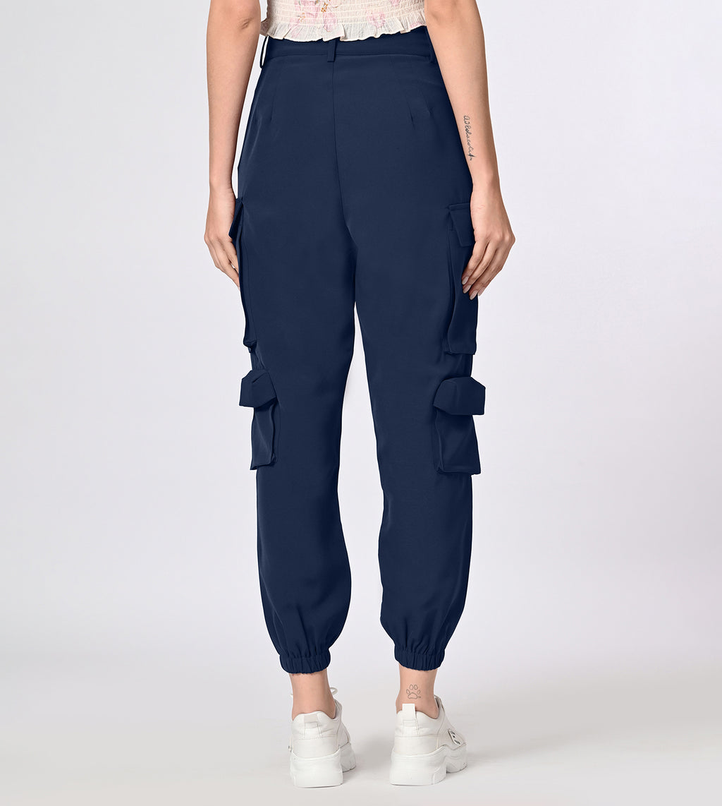 Polyester Spandex Navy Cargo Pants