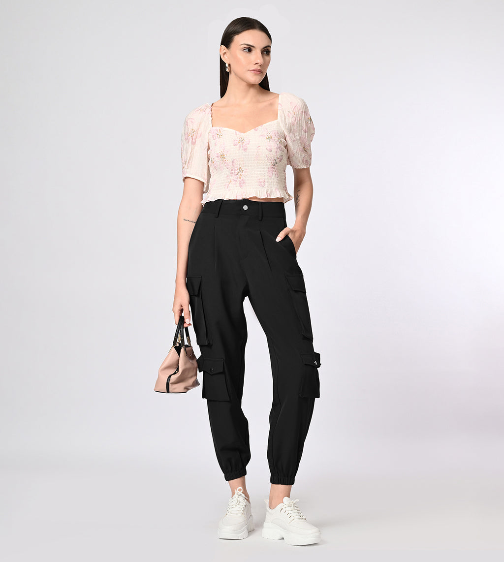 Polyester Spandex Black Cargo Pants