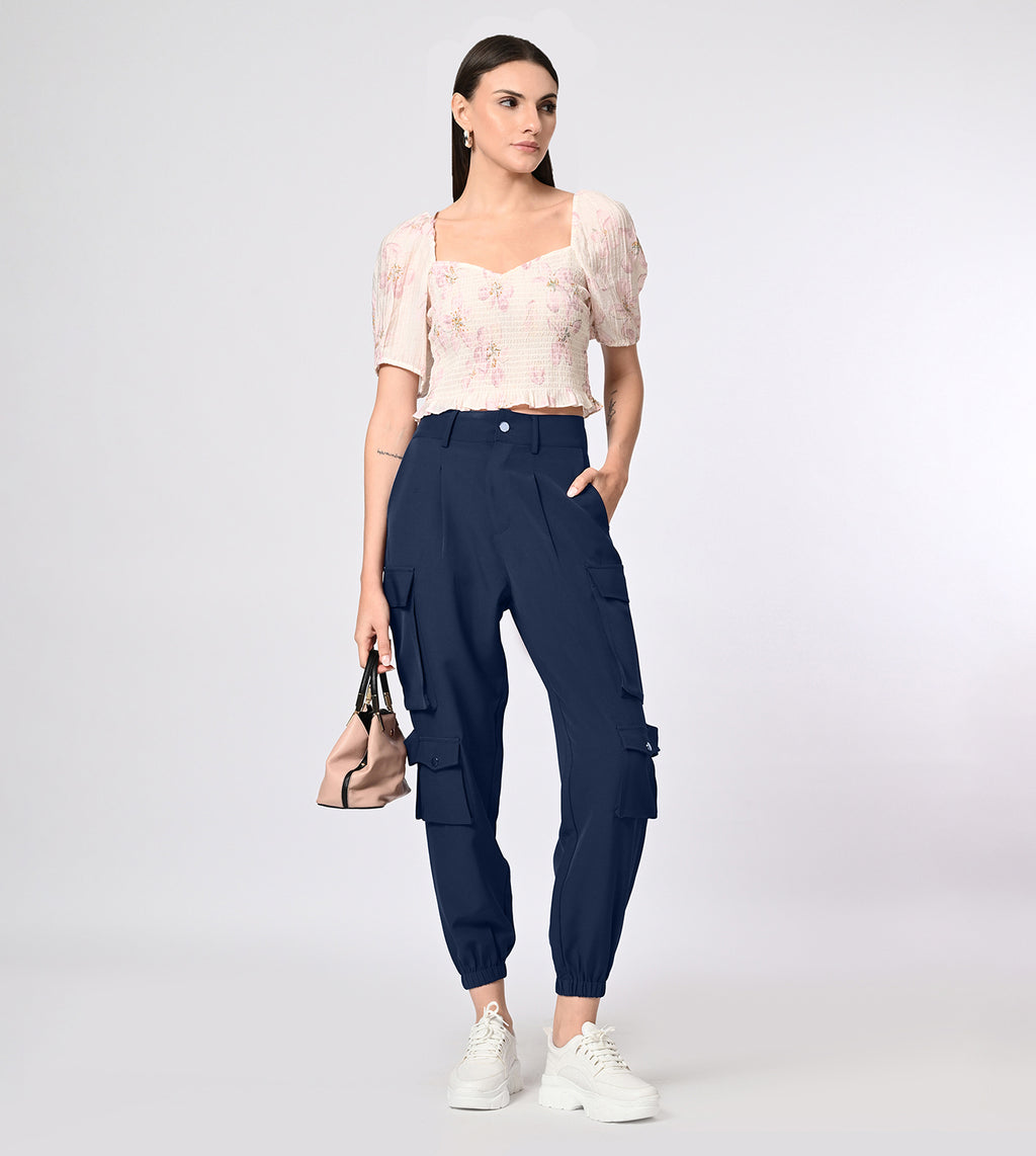 Polyester Spandex Navy Cargo Pants