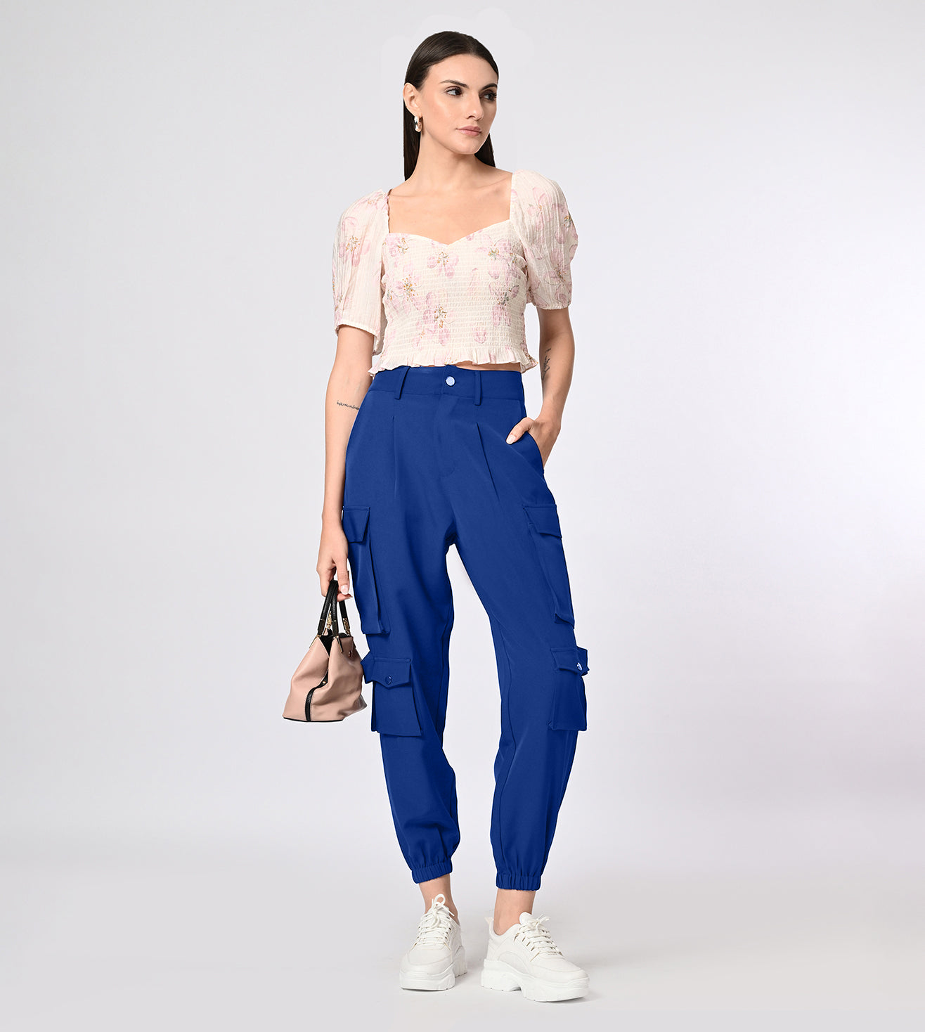 Polyester Spandex Royal Blue Cargo Pants