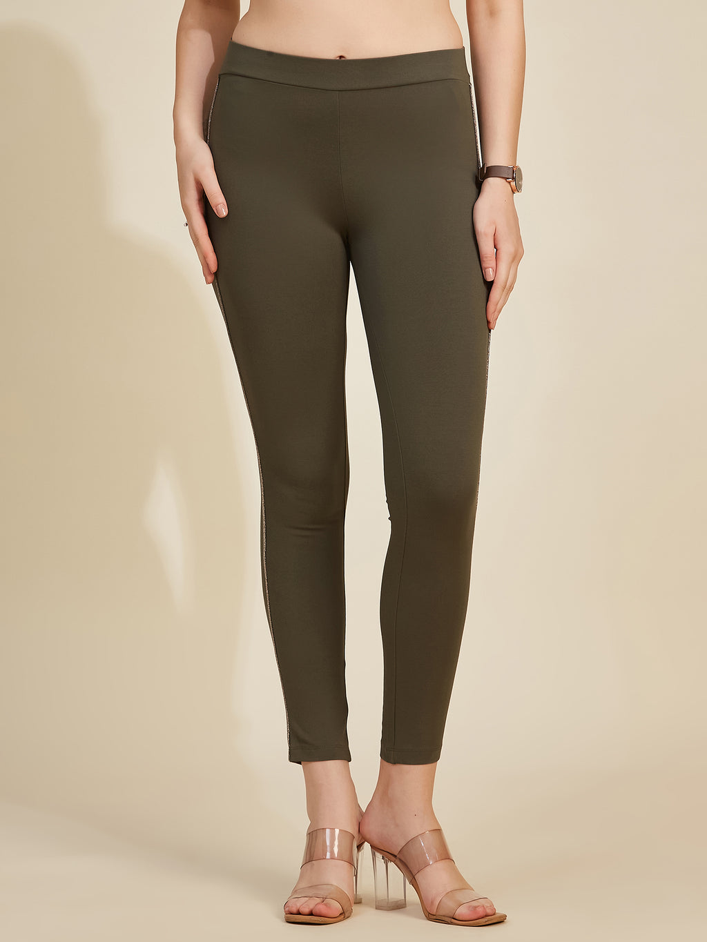 Olive Women's Side Piping Ponte Roma Leggings