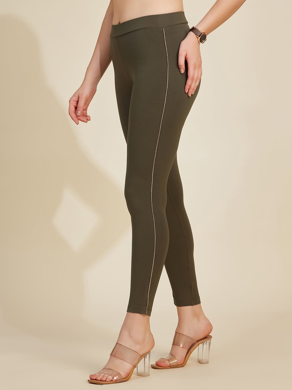 Olive Women's Side Piping Ponte Roma Leggings