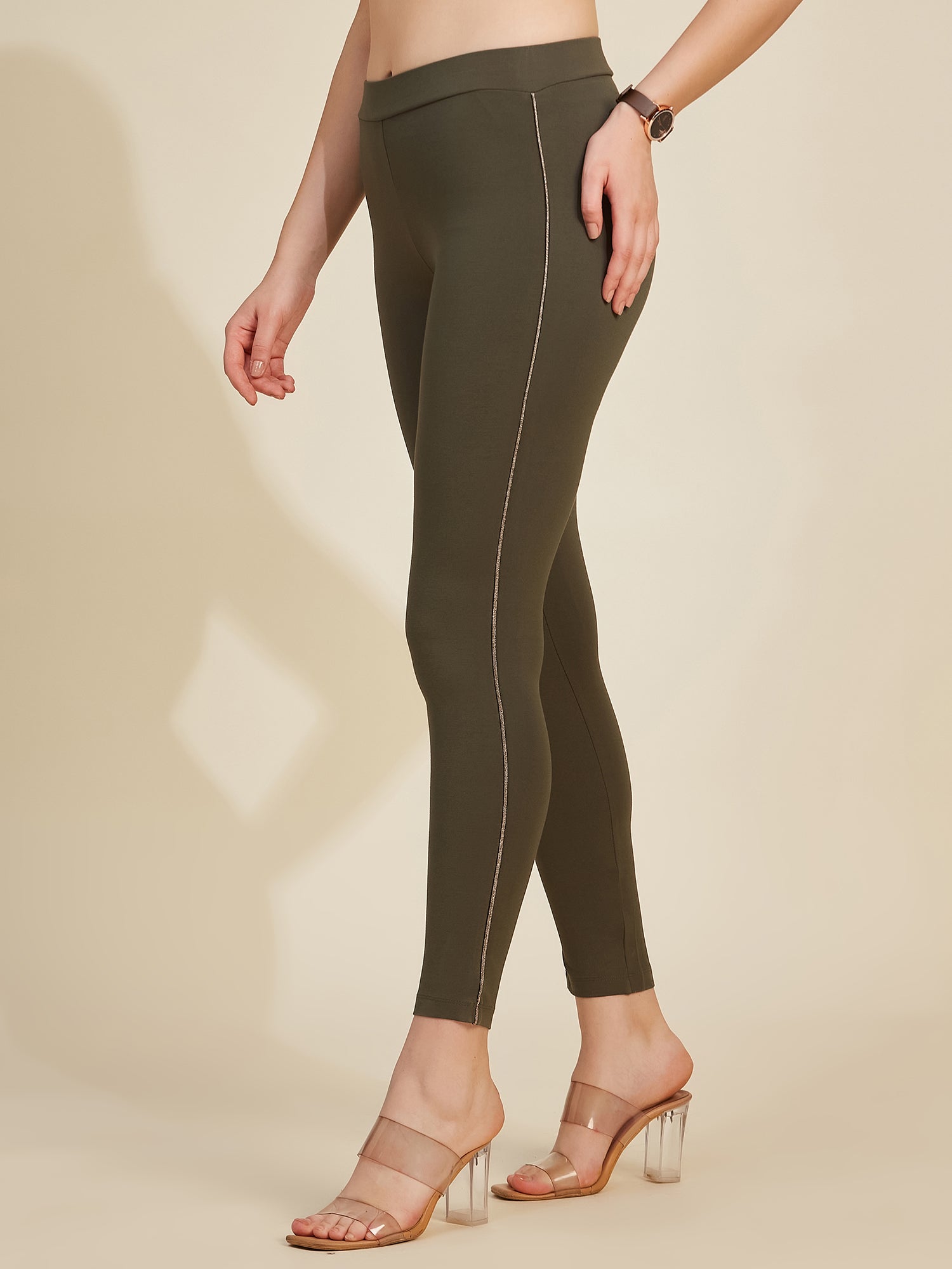 Olive Women's Side Piping Ponte Roma Leggings