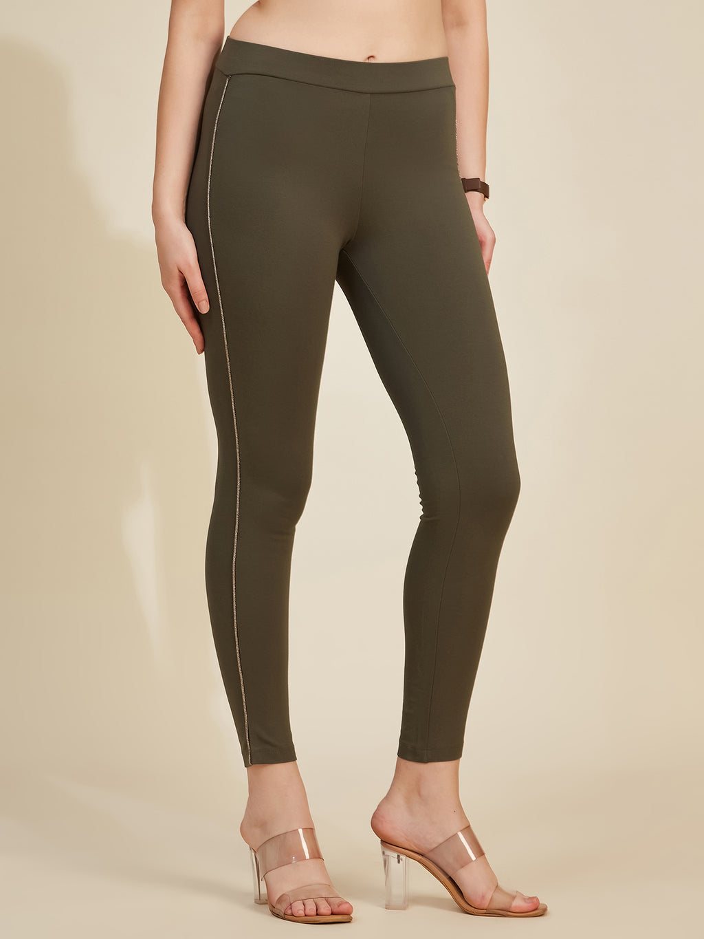 Olive Women's Side Piping Ponte Roma Leggings