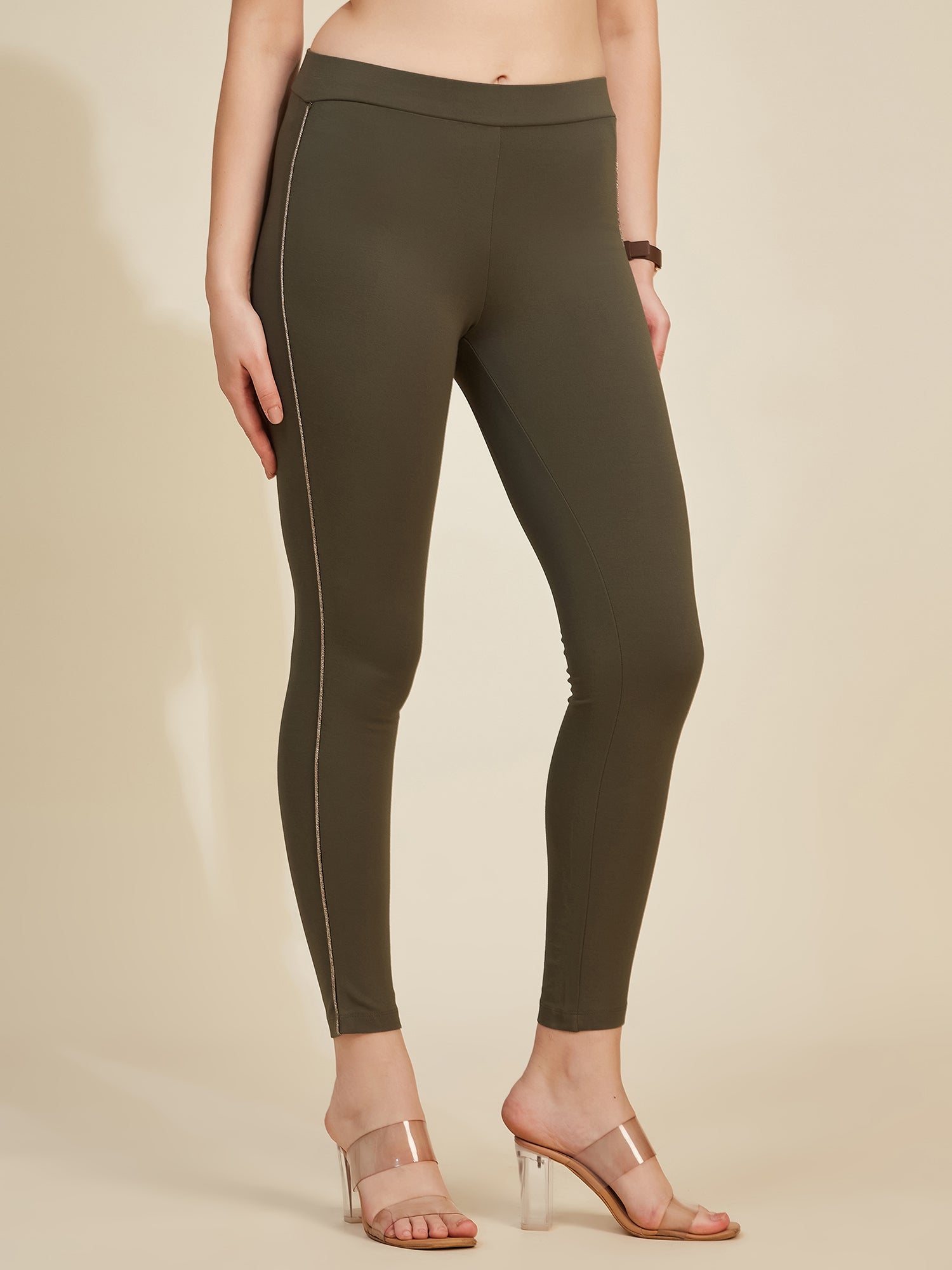 Olive Women's Side Piping Ponte Roma Leggings