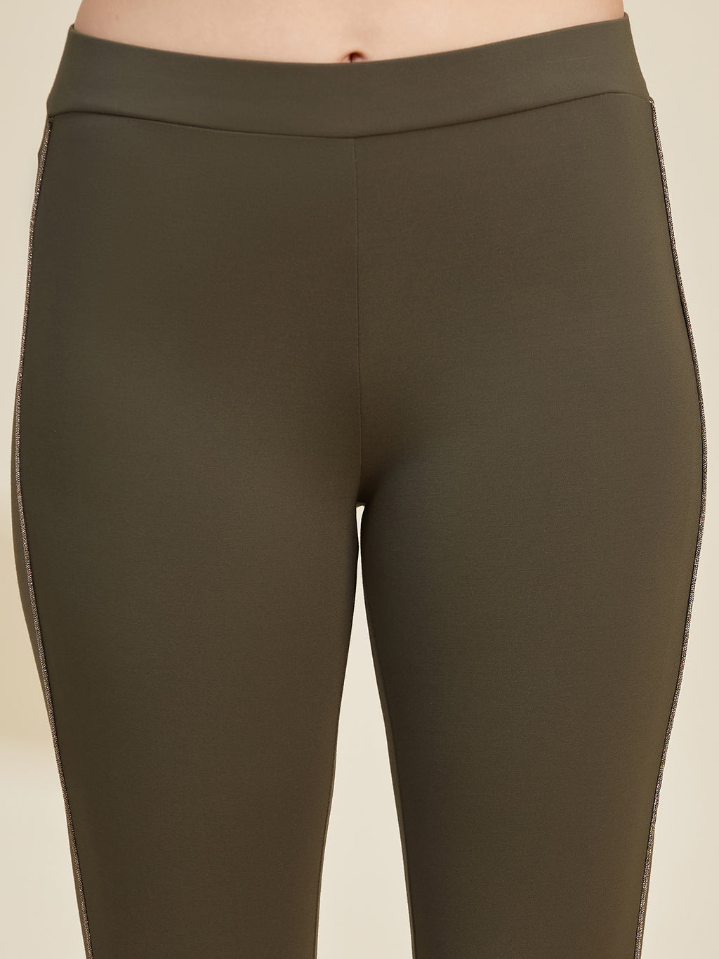 Olive Women's Side Piping Ponte Roma Leggings