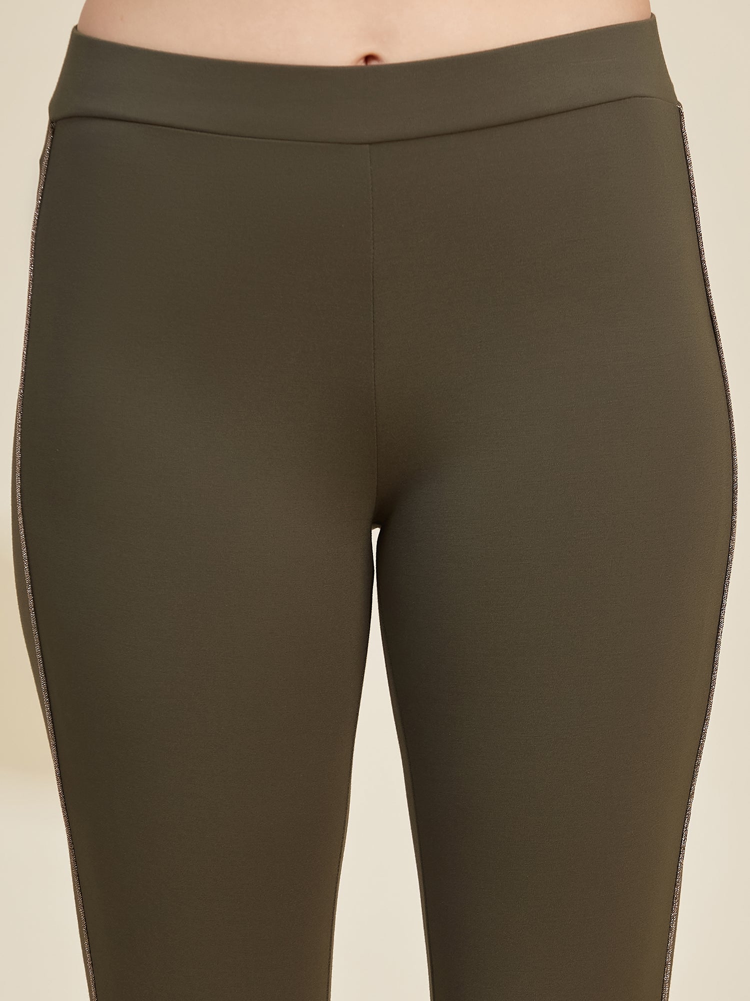 Olive Women's Side Piping Ponte Roma Leggings
