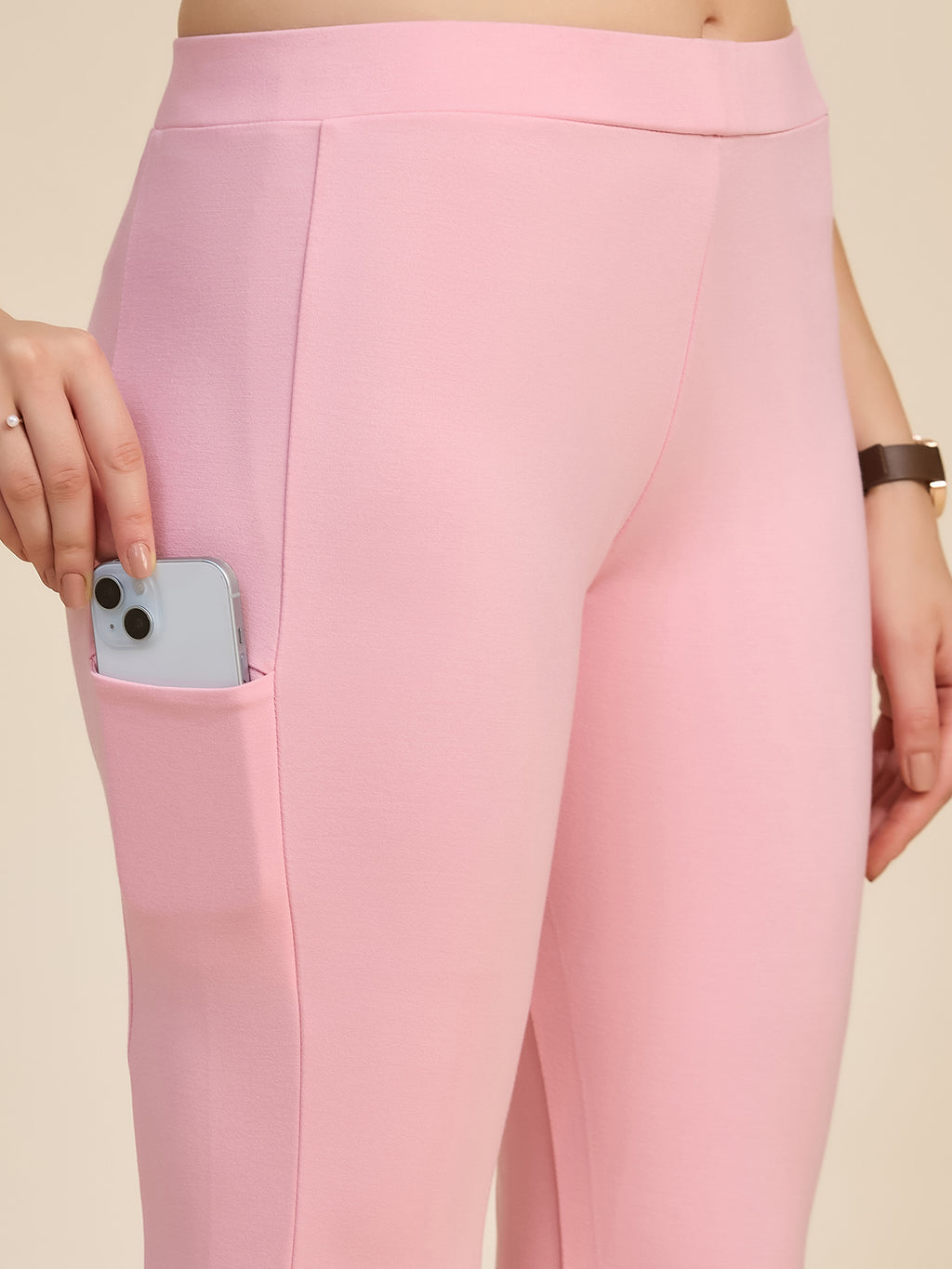 Blush Pink Women's High-Rise Ponte Roma Leggings