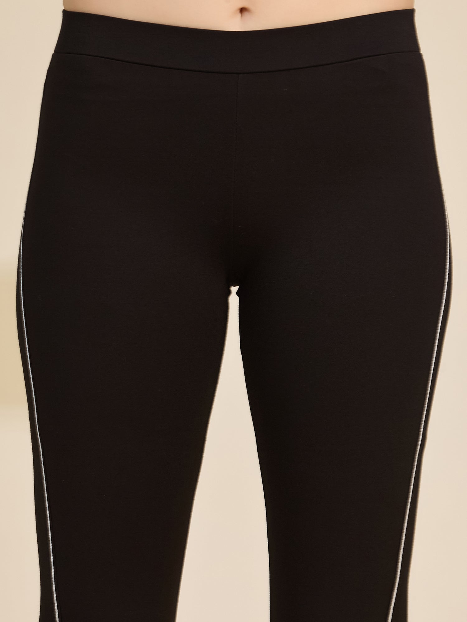 Black Women's High-Rise Side Piping Ponte Roma Leggings