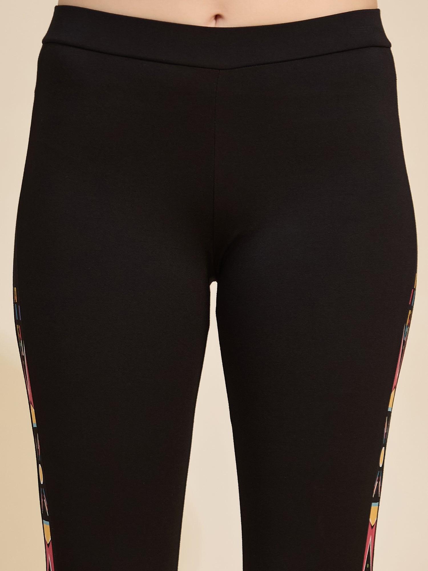Black Women's High-Rise Printed Detail Ponte Roma Leggings
