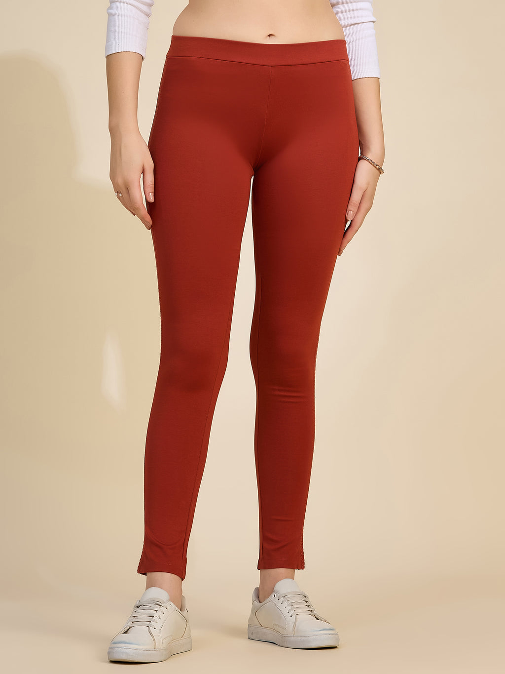 Rust Women's High-Rise Textured Side Panel Ponte Roma Leggings