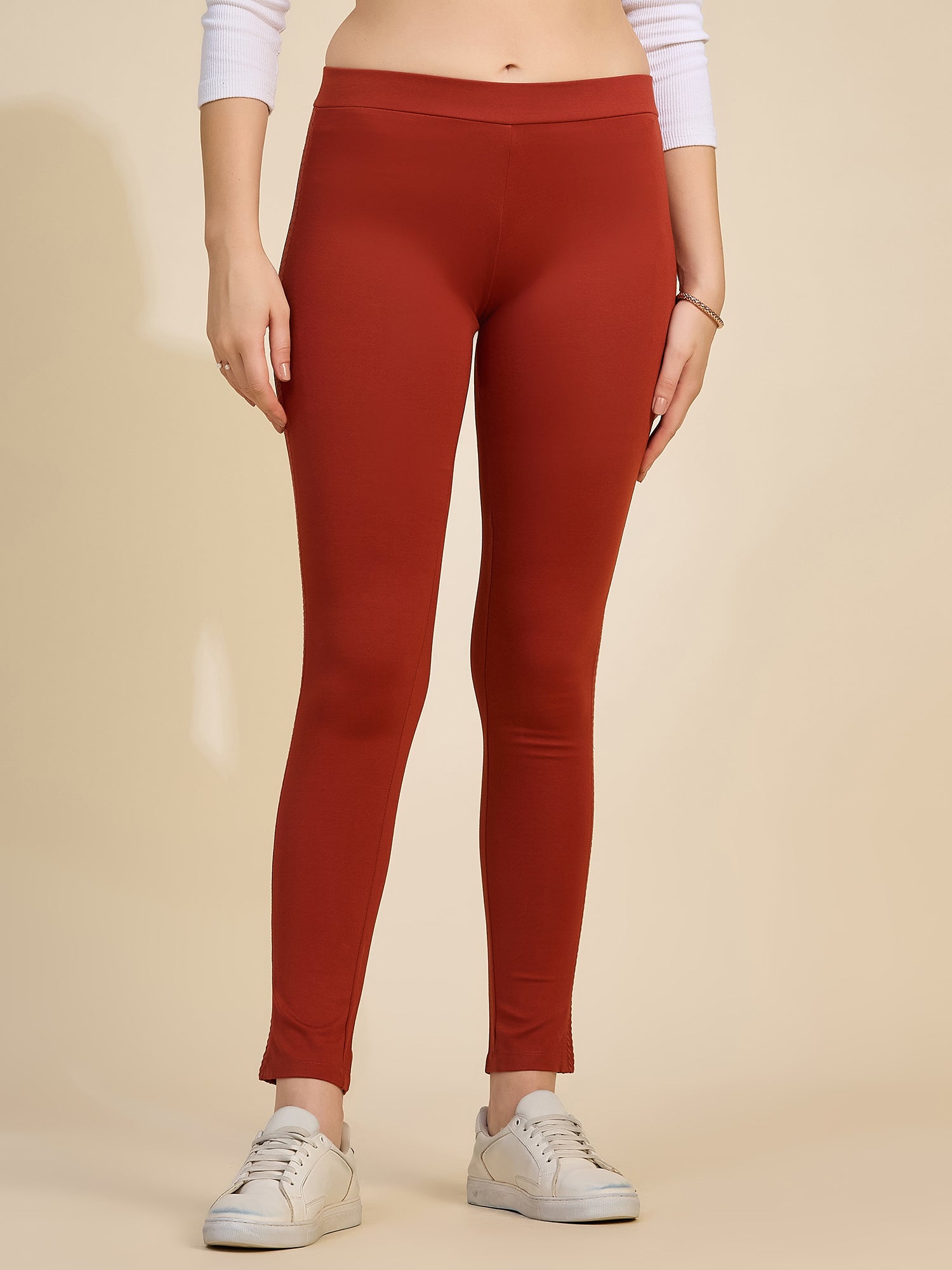 Rust Women's High-Rise Textured Side Panel Ponte Roma Leggings