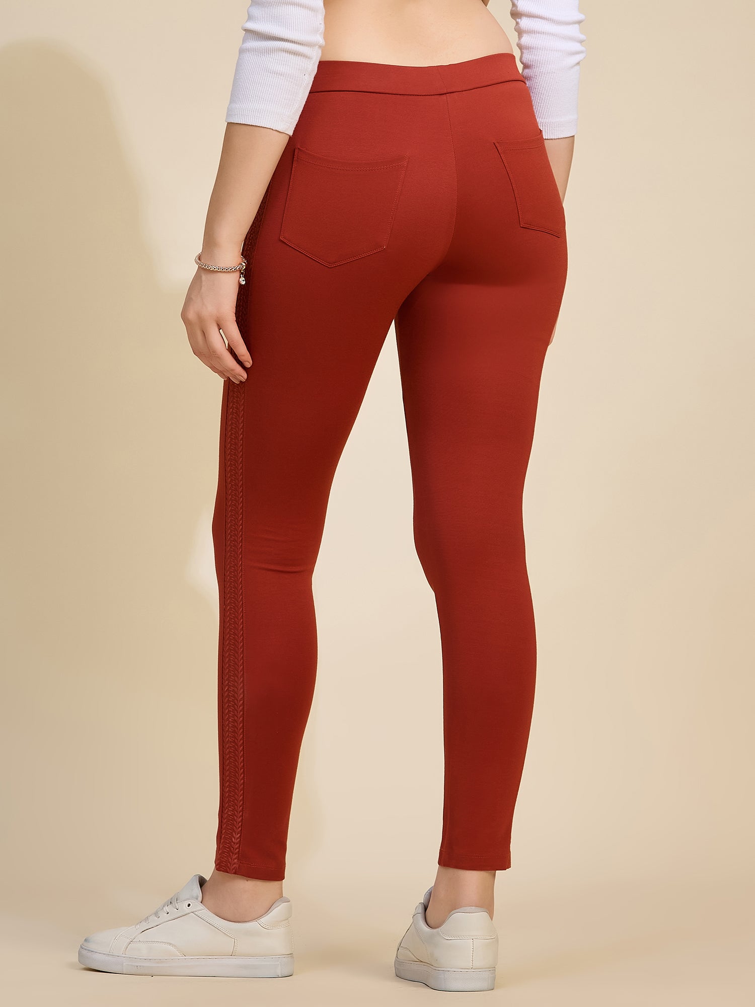 Rust Women's High-Rise Textured Side Panel Ponte Roma Leggings