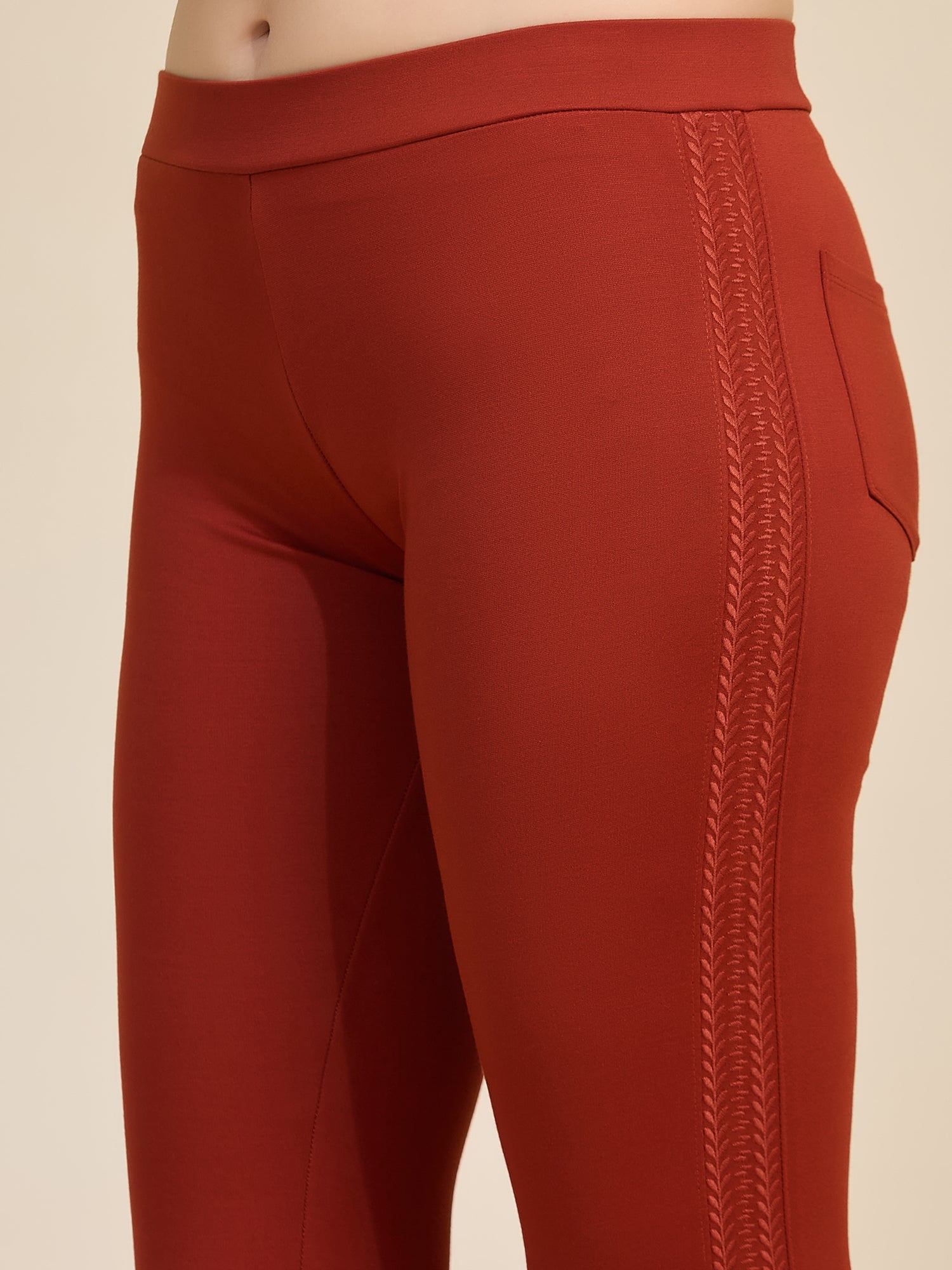 Rust Women's High-Rise Textured Side Panel Ponte Roma Leggings