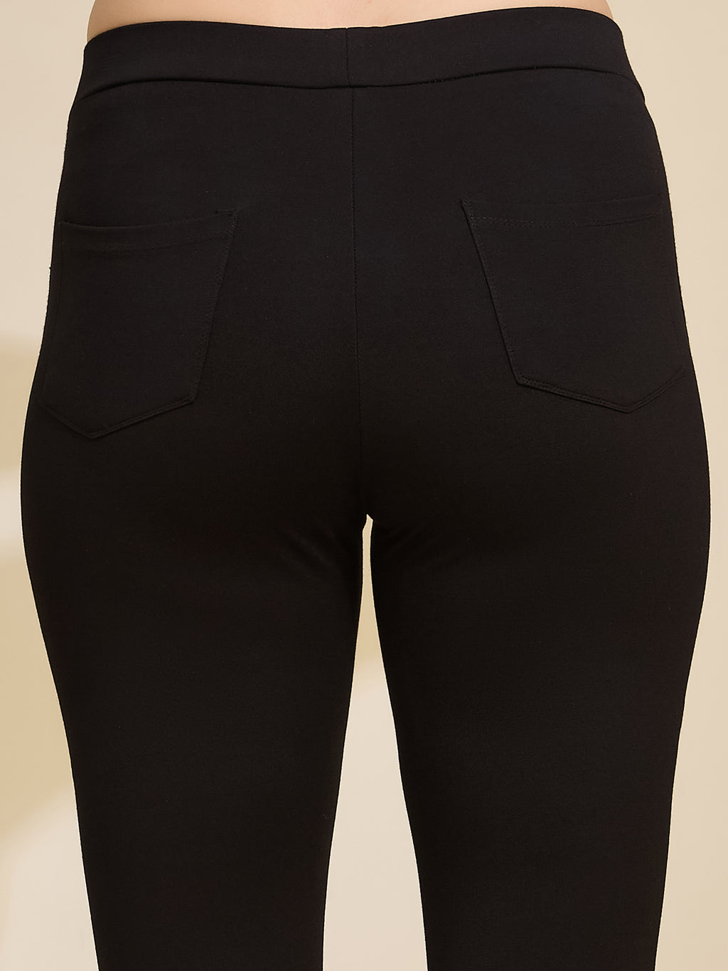 Black Women's High-Rise Contrast Side Stripe Ponte Roma Leggings