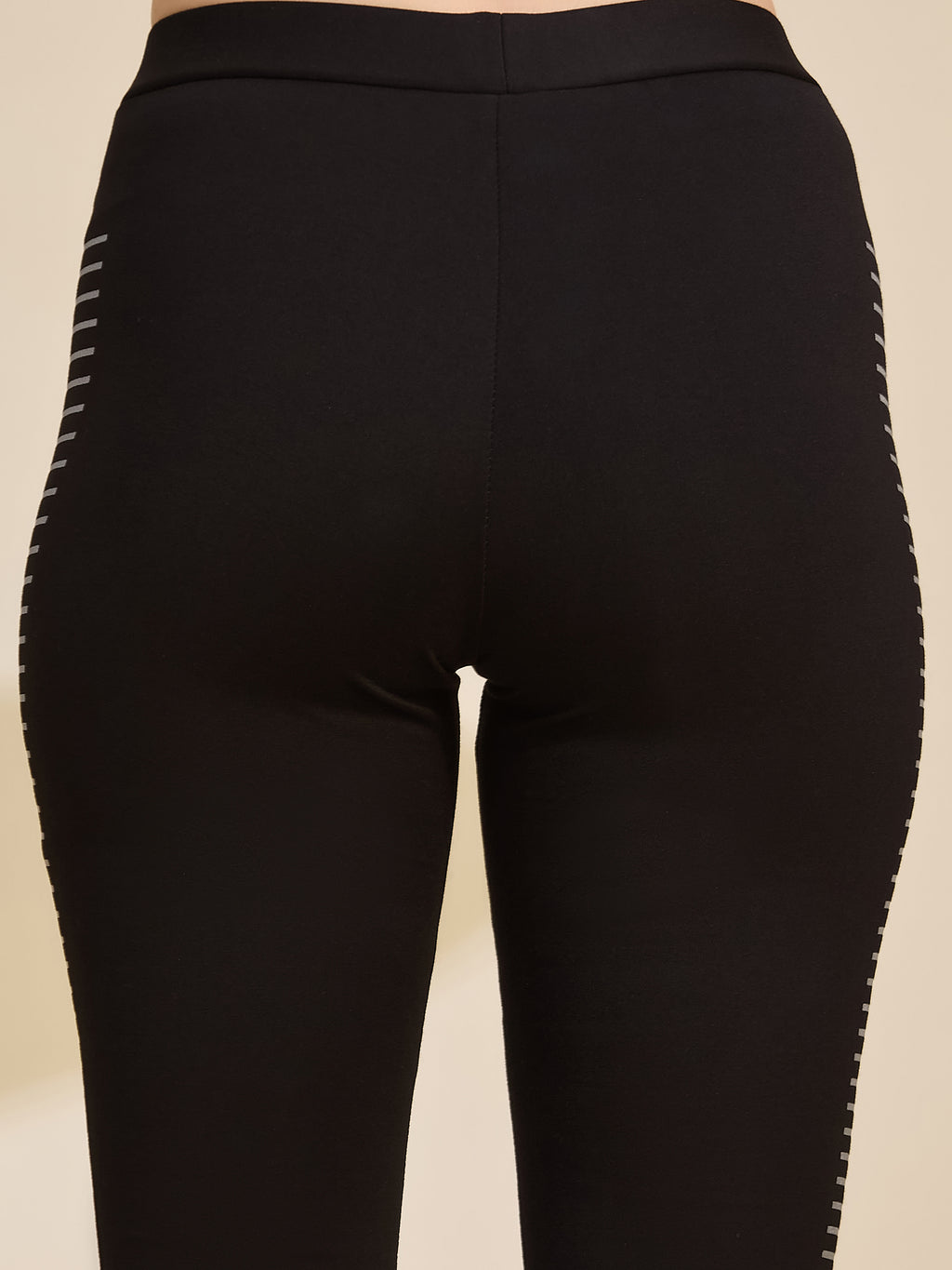 Black Women's High-Rise Striped Panel Ponte Roma Leggings