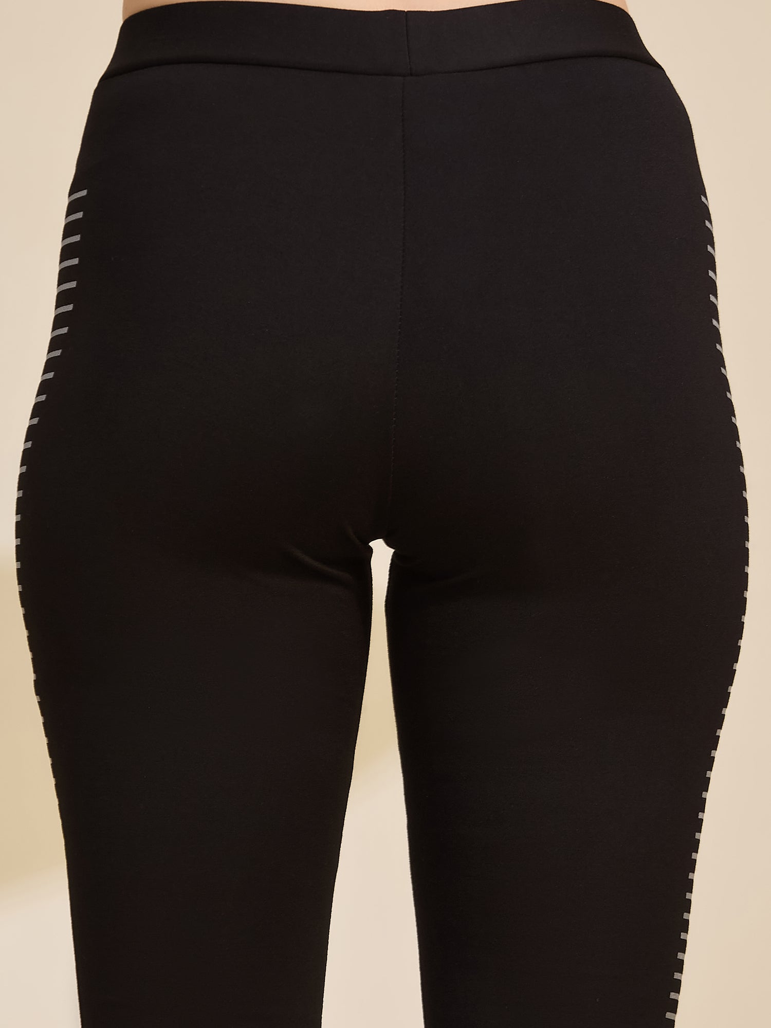 Black Women's High-Rise Striped Panel Ponte Roma Leggings