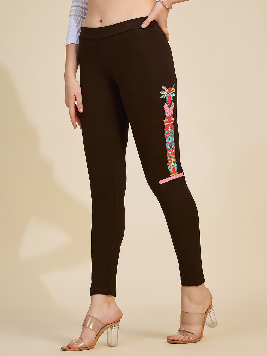 Black Women's High-Rise Embroidered Side Panel Ponte Roma Leggings