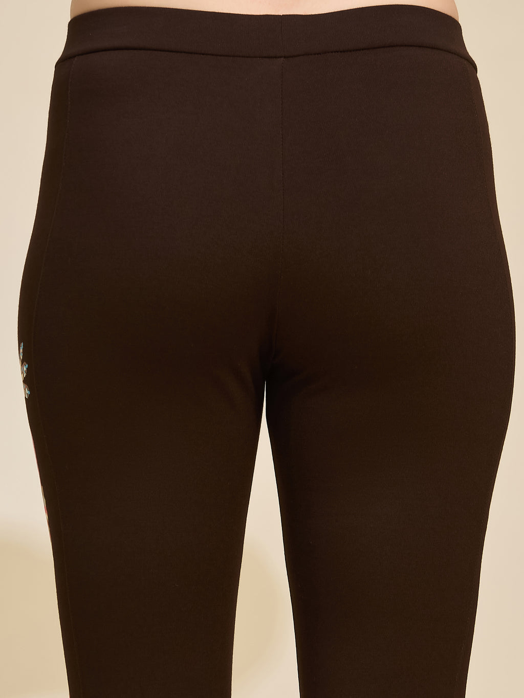 Black Women's High-Rise Embroidered Side Panel Ponte Roma Leggings