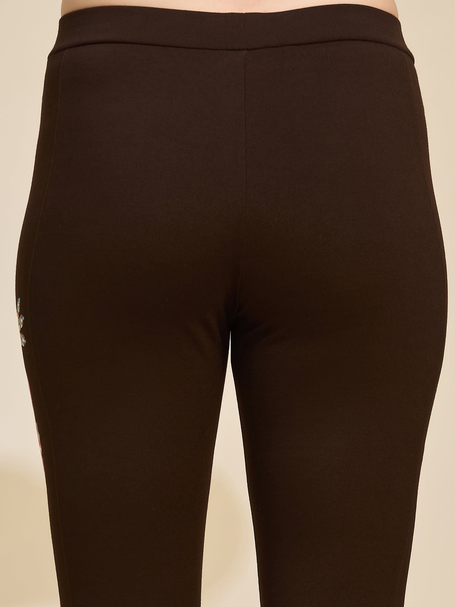 Black Women's High-Rise Embroidered Side Panel Ponte Roma Leggings