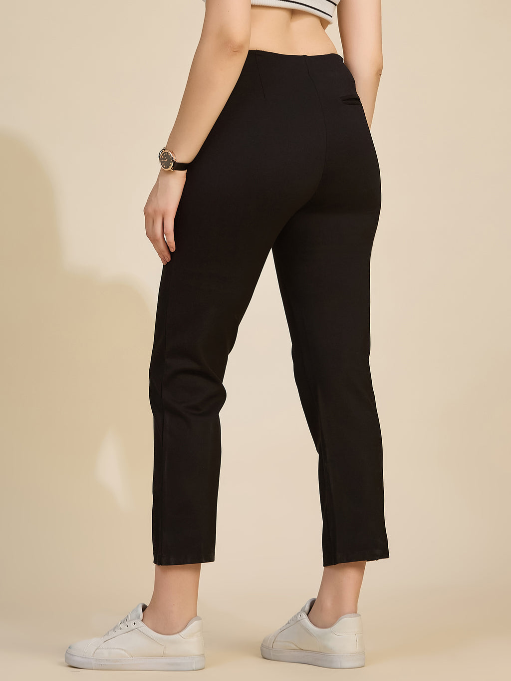 Black Women's High-Rise Ponte Roma Cropped Ankle Pants