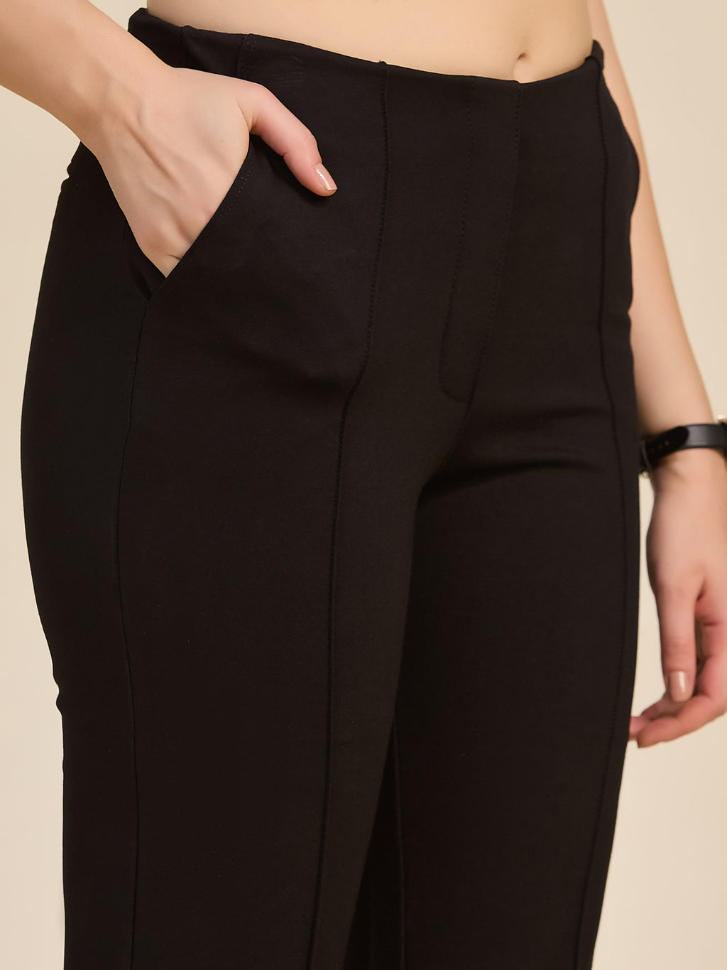 Black Women's High-Rise Ponte Roma Cropped Ankle Pants