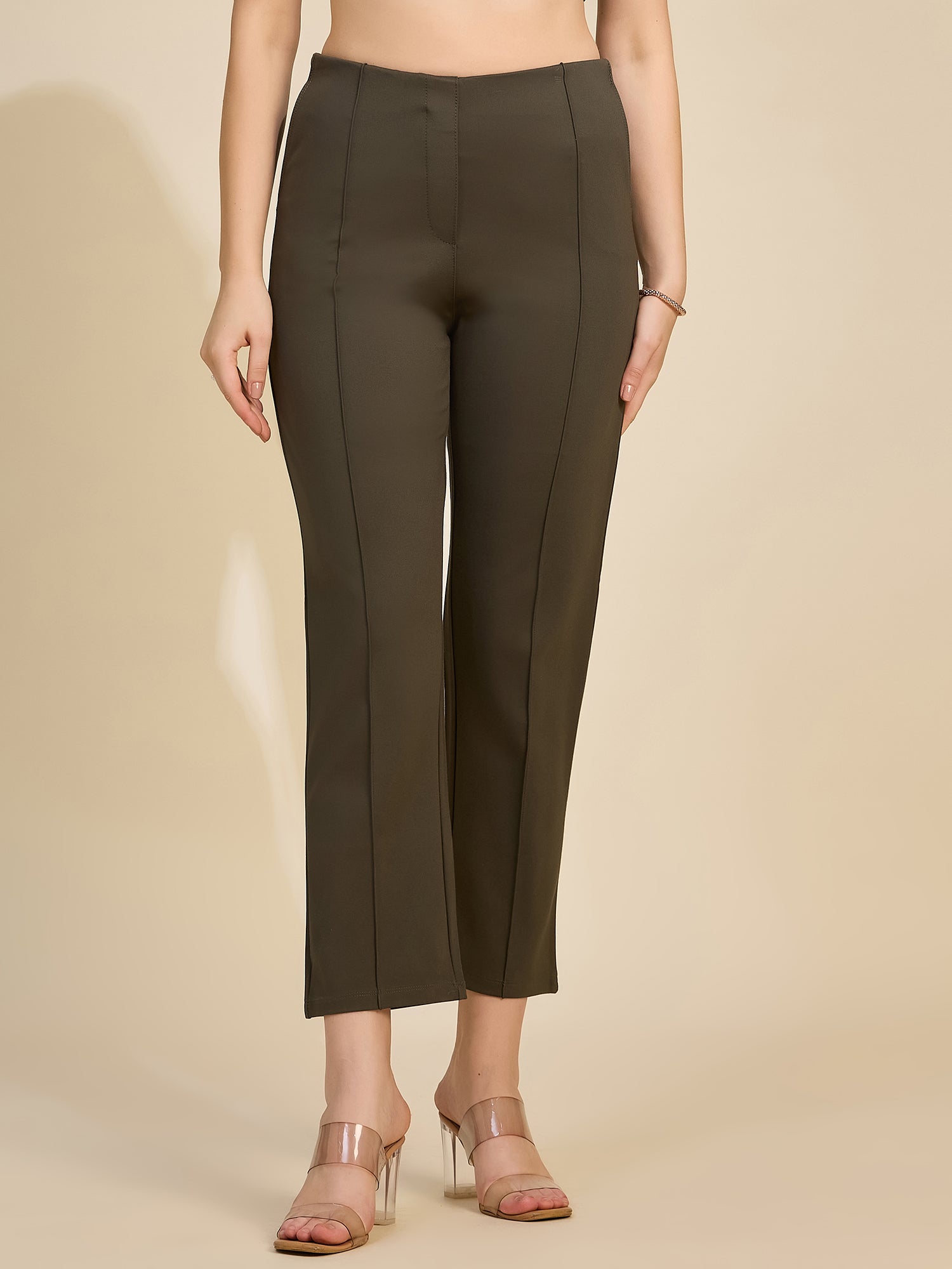 Olive Women's High-Rise Ponte Roma Cropped Ankle Pants