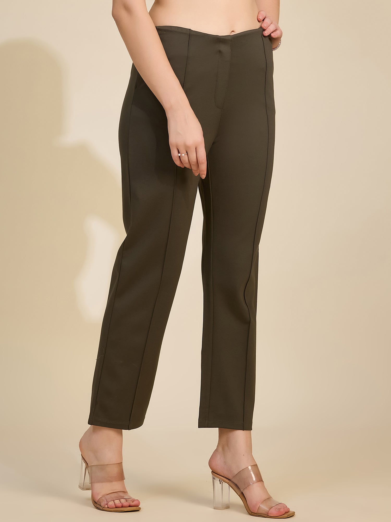 Olive Women's High-Rise Ponte Roma Cropped Ankle Pants
