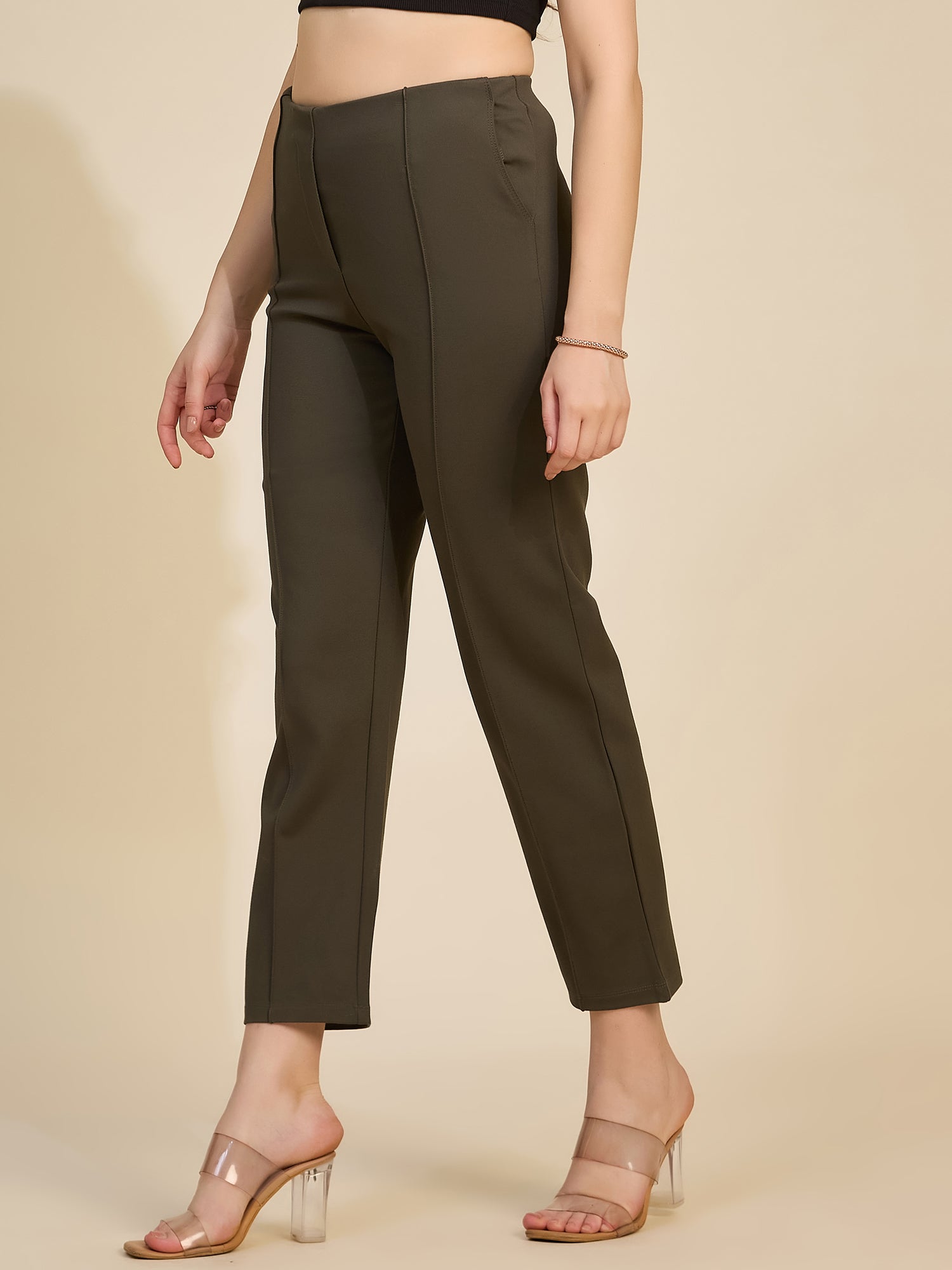 Olive Women's High-Rise Ponte Roma Cropped Ankle Pants