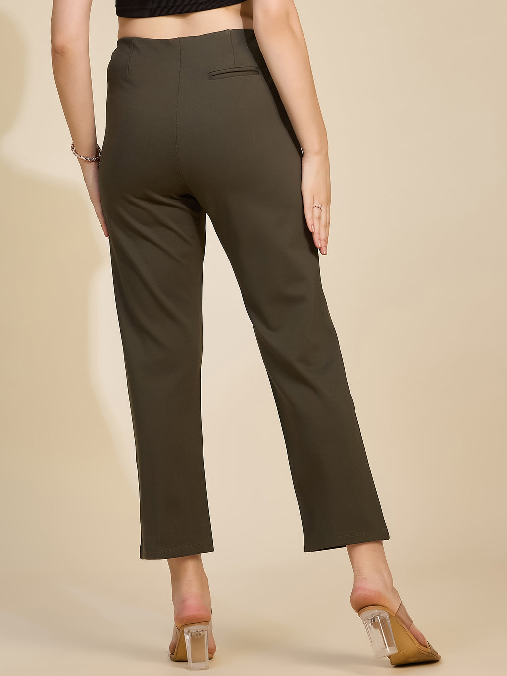 Olive Women's High-Rise Ponte Roma Cropped Ankle Pants