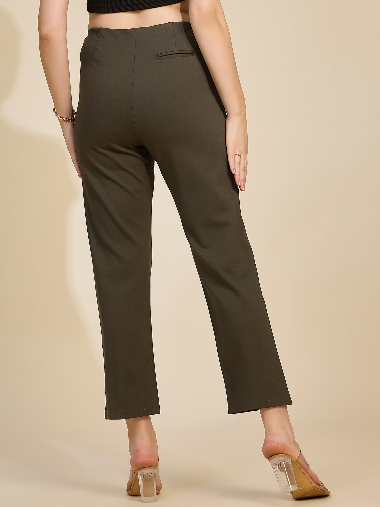 Olive Women's High-Rise Ponte Roma Cropped Ankle Pants