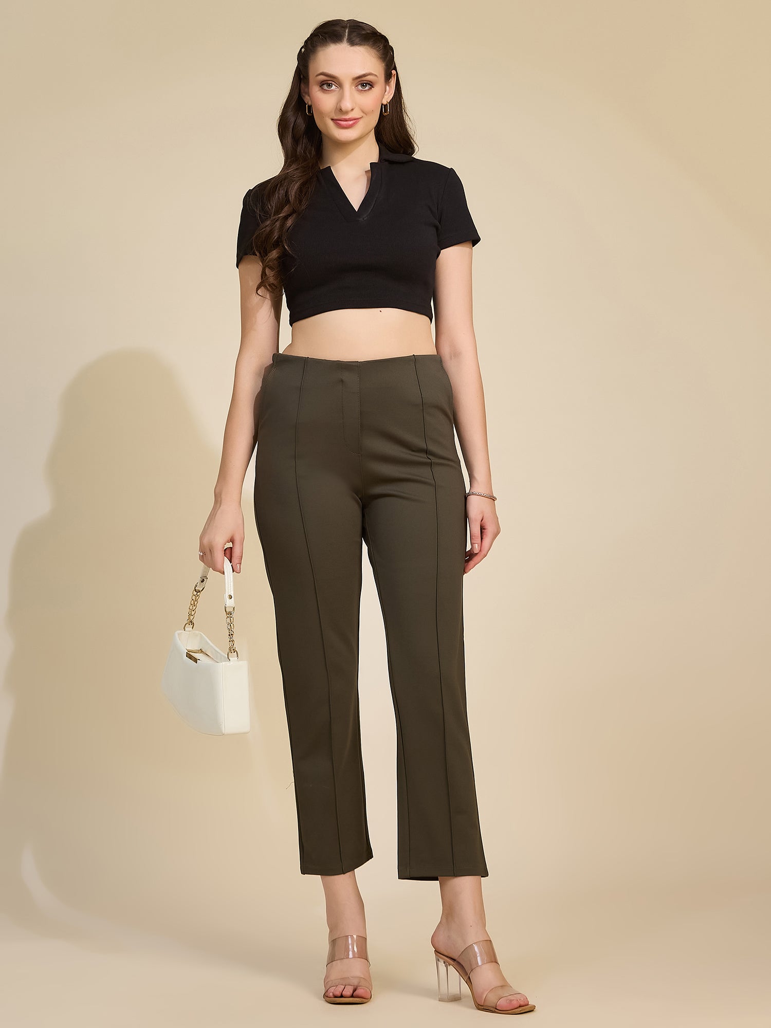 Olive Women's High-Rise Ponte Roma Cropped Ankle Pants