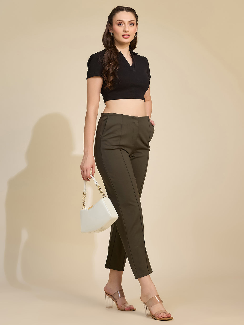 Olive Women's High-Rise Ponte Roma Cropped Ankle Pants