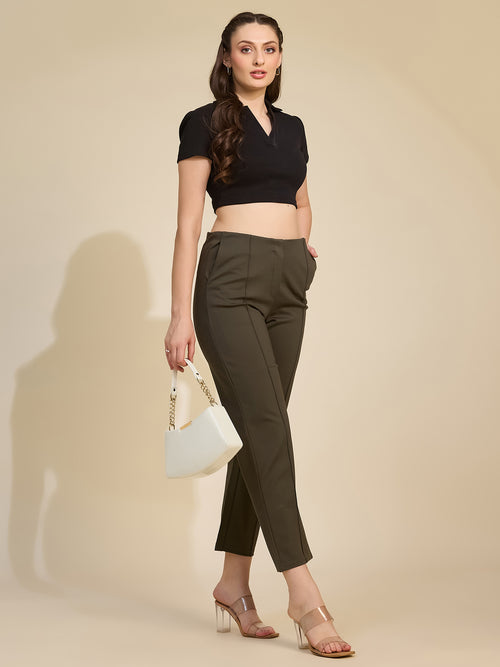 Olive Women's High-Rise Ponte Roma Cropped Ankle Pants