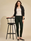 Bottle Green Women's High-Rise Button Detail Ponte Roma Pants