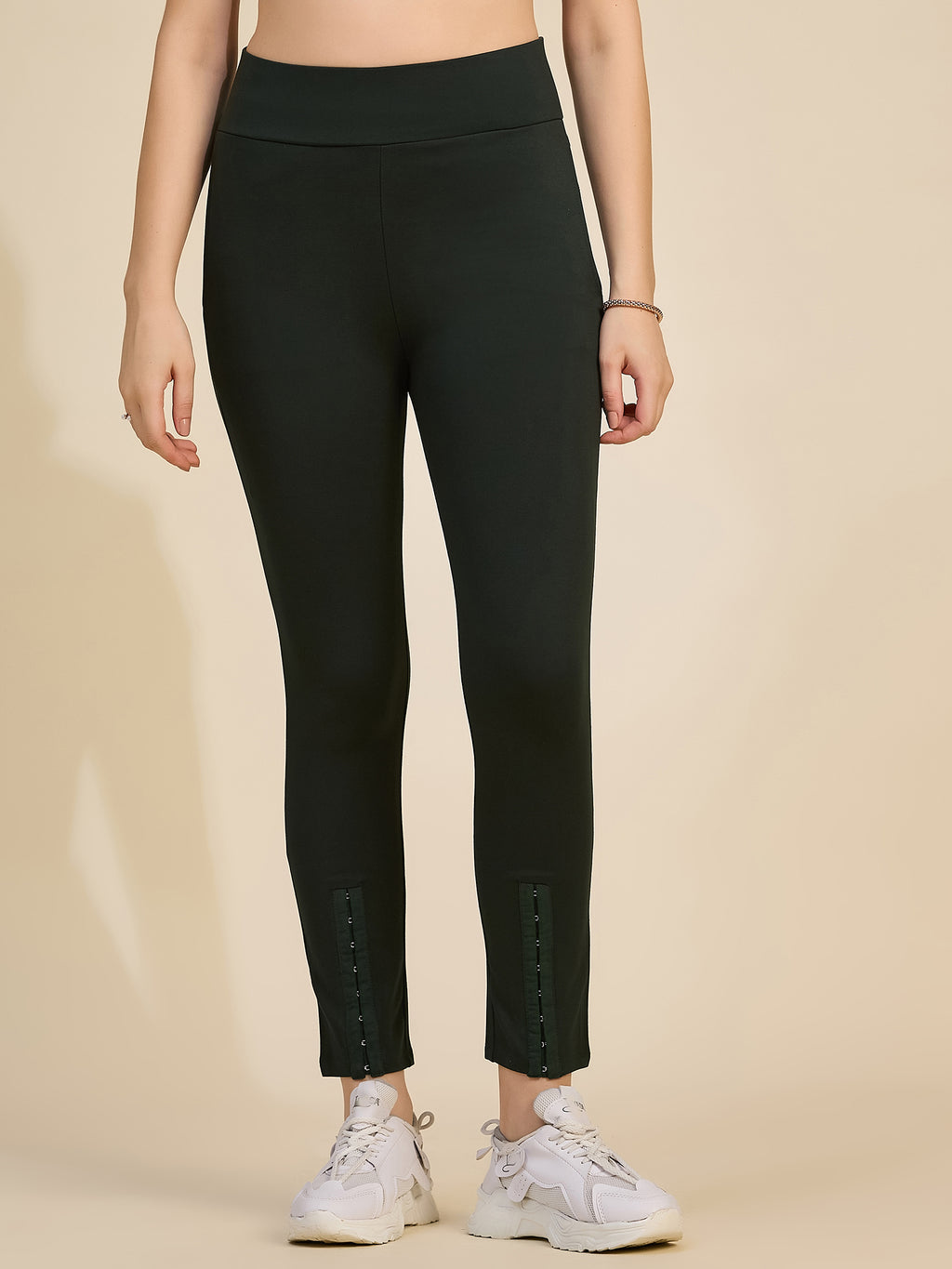 Bottle Green Women's High-Rise Slit Hem Ponte Roma Pants