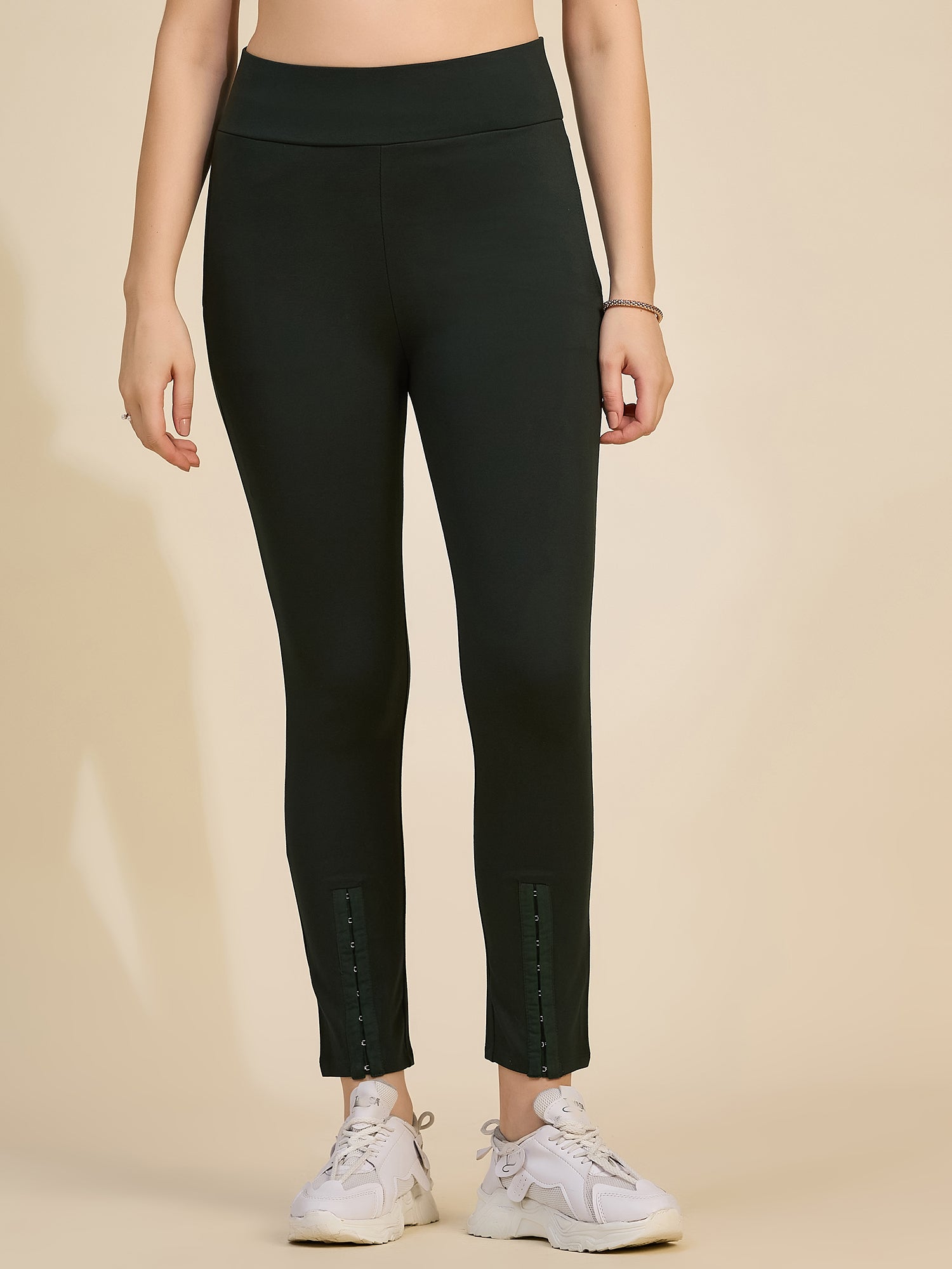 Bottle Green Women's High-Rise Slit Hem Ponte Roma Pants