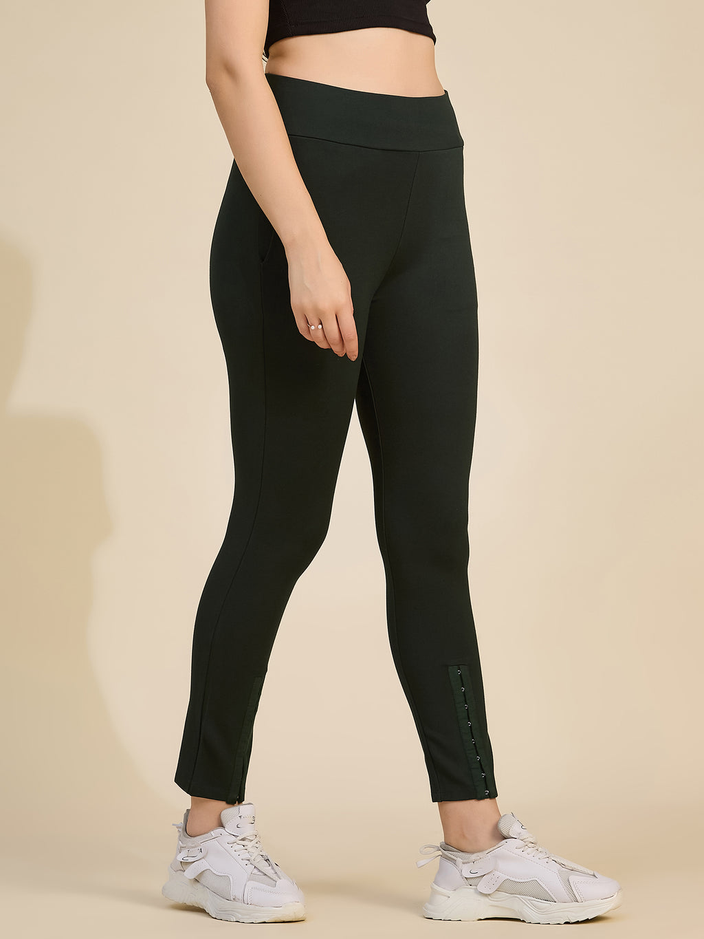 Bottle Green Women's High-Rise Slit Hem Ponte Roma Pants