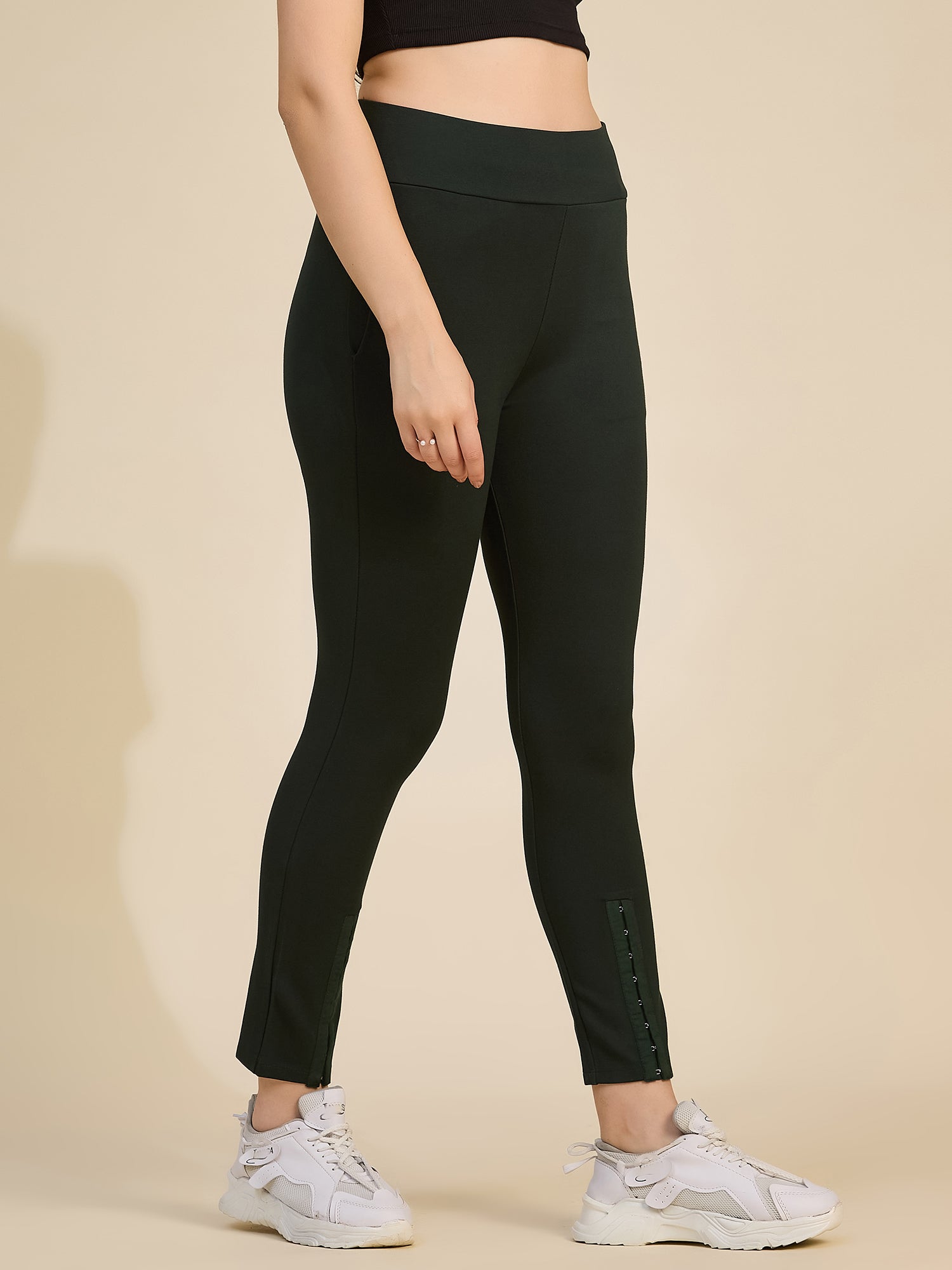 Bottle Green Women's High-Rise Slit Hem Ponte Roma Pants