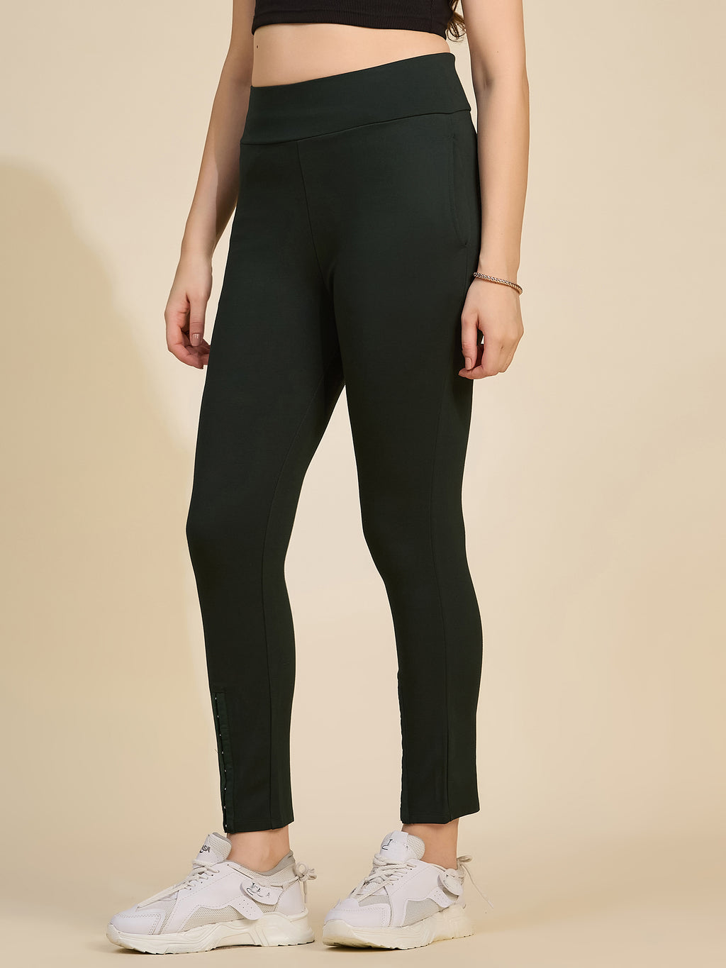 Bottle Green Women's High-Rise Slit Hem Ponte Roma Pants