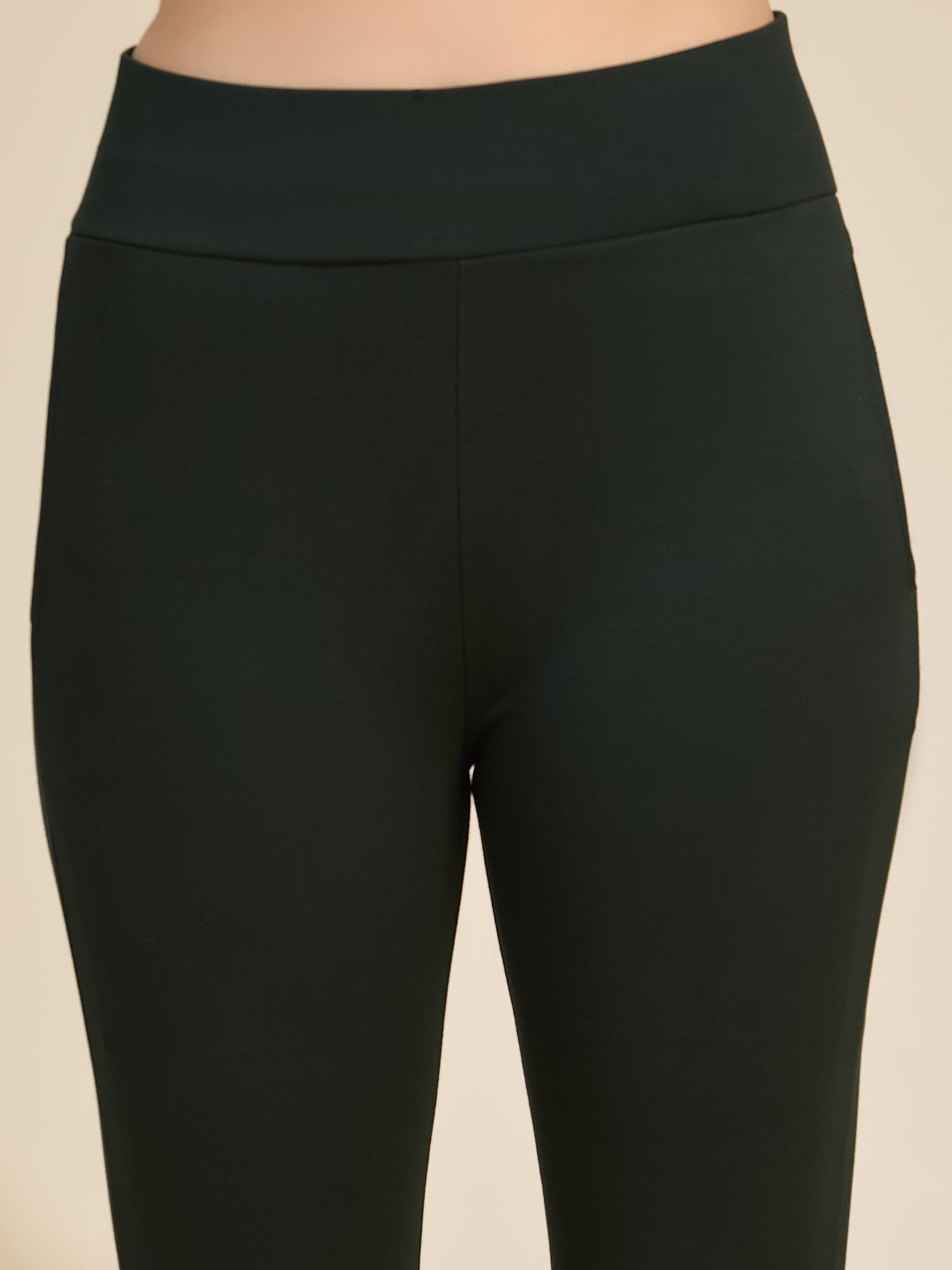 Bottle Green Women's High-Rise Slit Hem Ponte Roma Pants