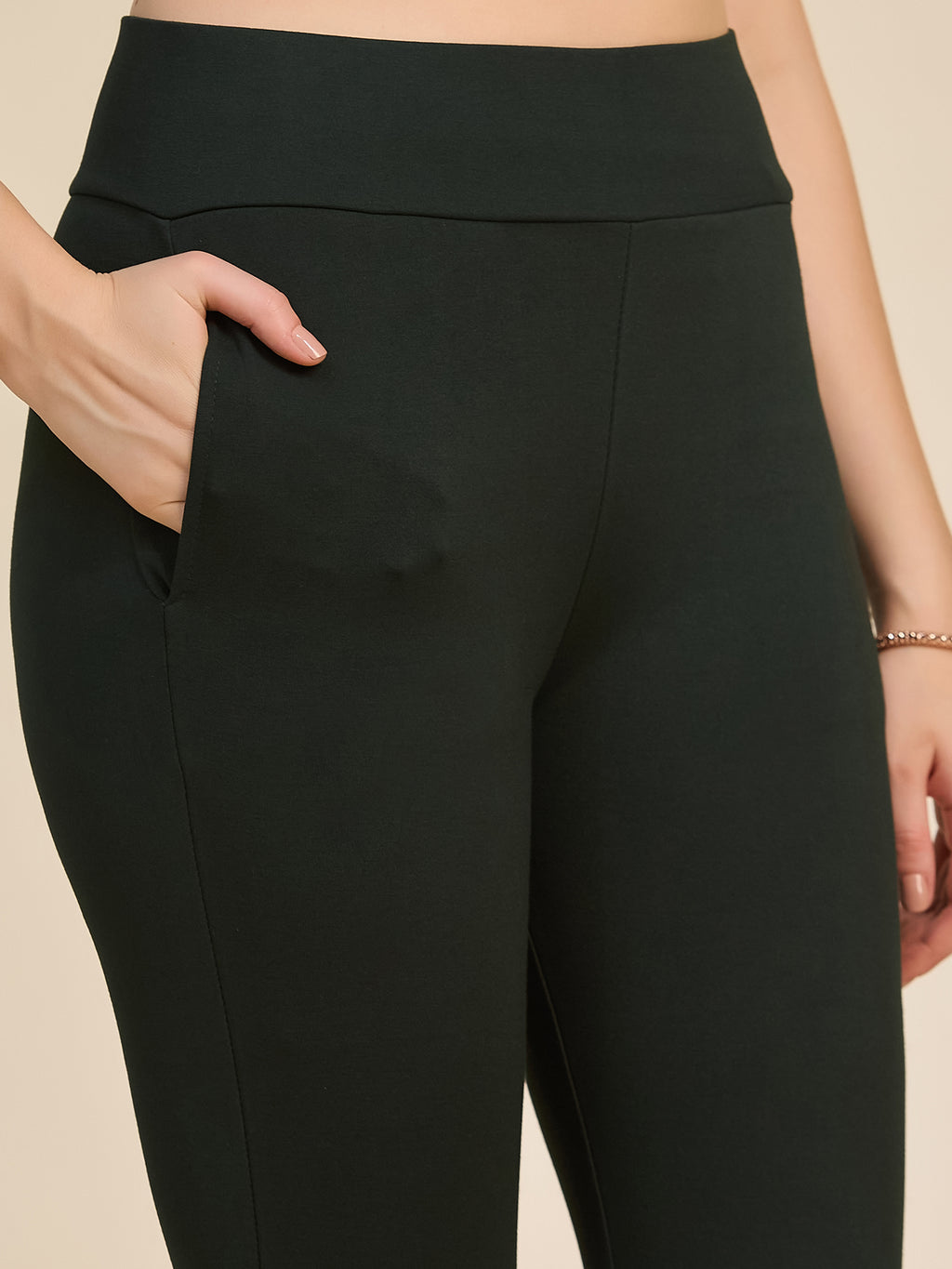 Bottle Green Women's High-Rise Slit Hem Ponte Roma Pants