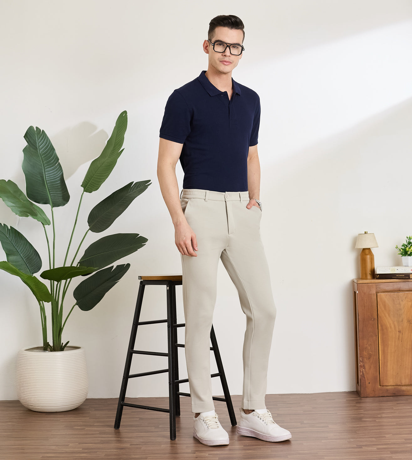 Stone Cotton Dobby Slim Fit Pants