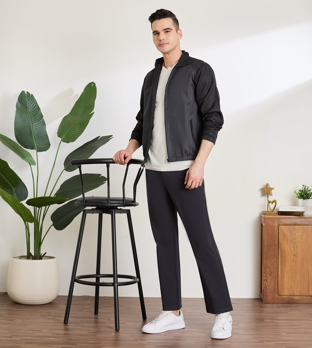 Charcoal Nylon Spandex Straight Fit Pants